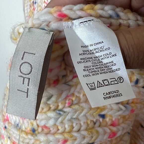 Loft Cream/Yellow Multicolor Knitted Flecked Rectangle Scarf  12” x 74” - Picture 6 of 8